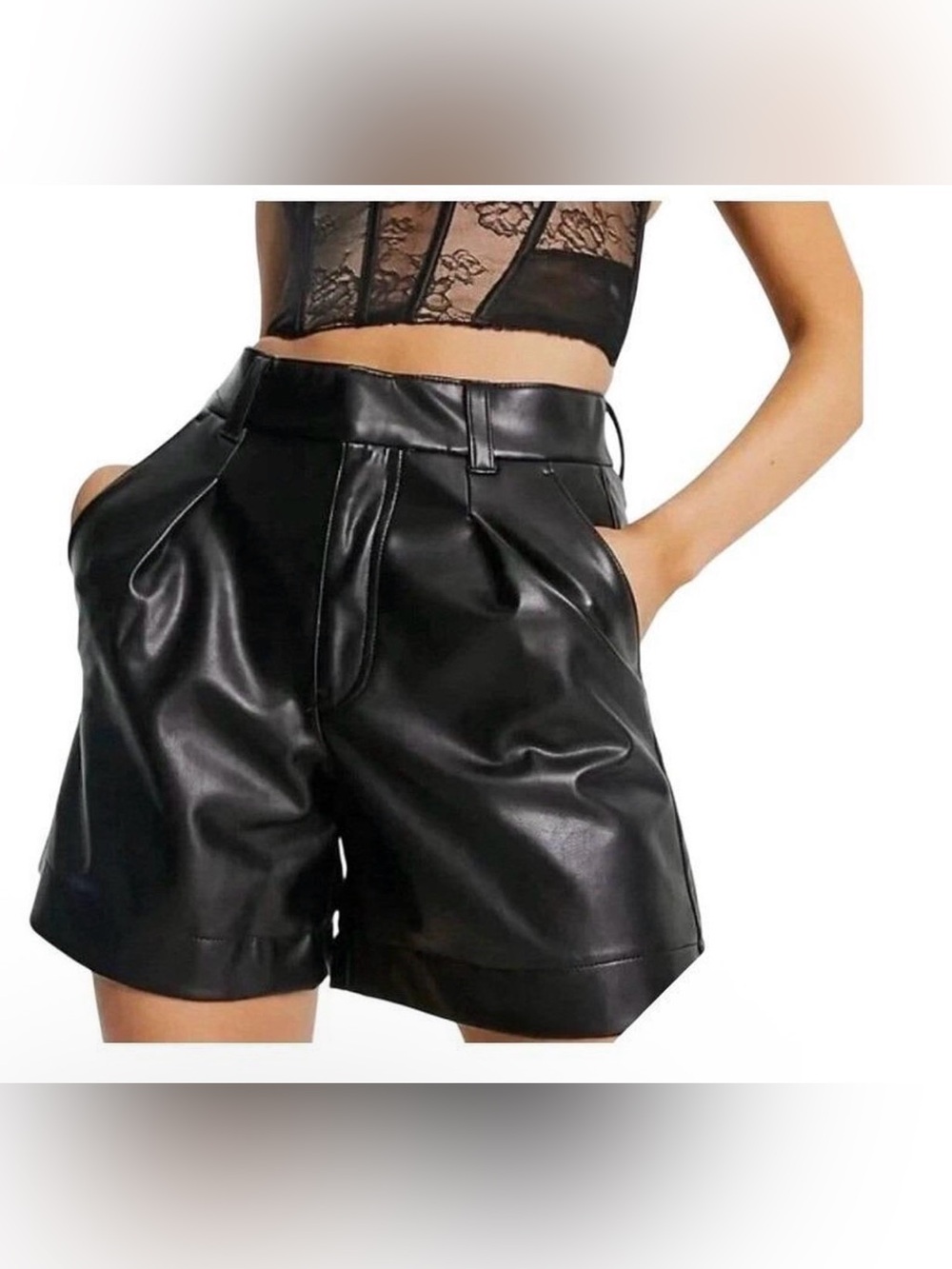 Abercrombie & Fitch Vegan Leather Shorts in black